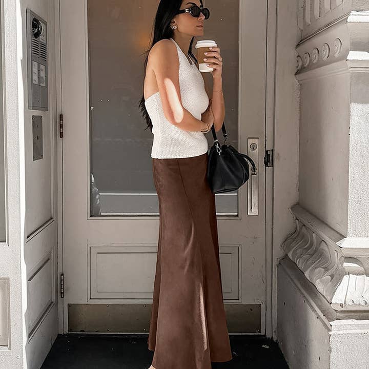 Marayn - Wholesale Skirt - Women's - Vintage Brown Knit Midi Skirt Chic Fall Style1