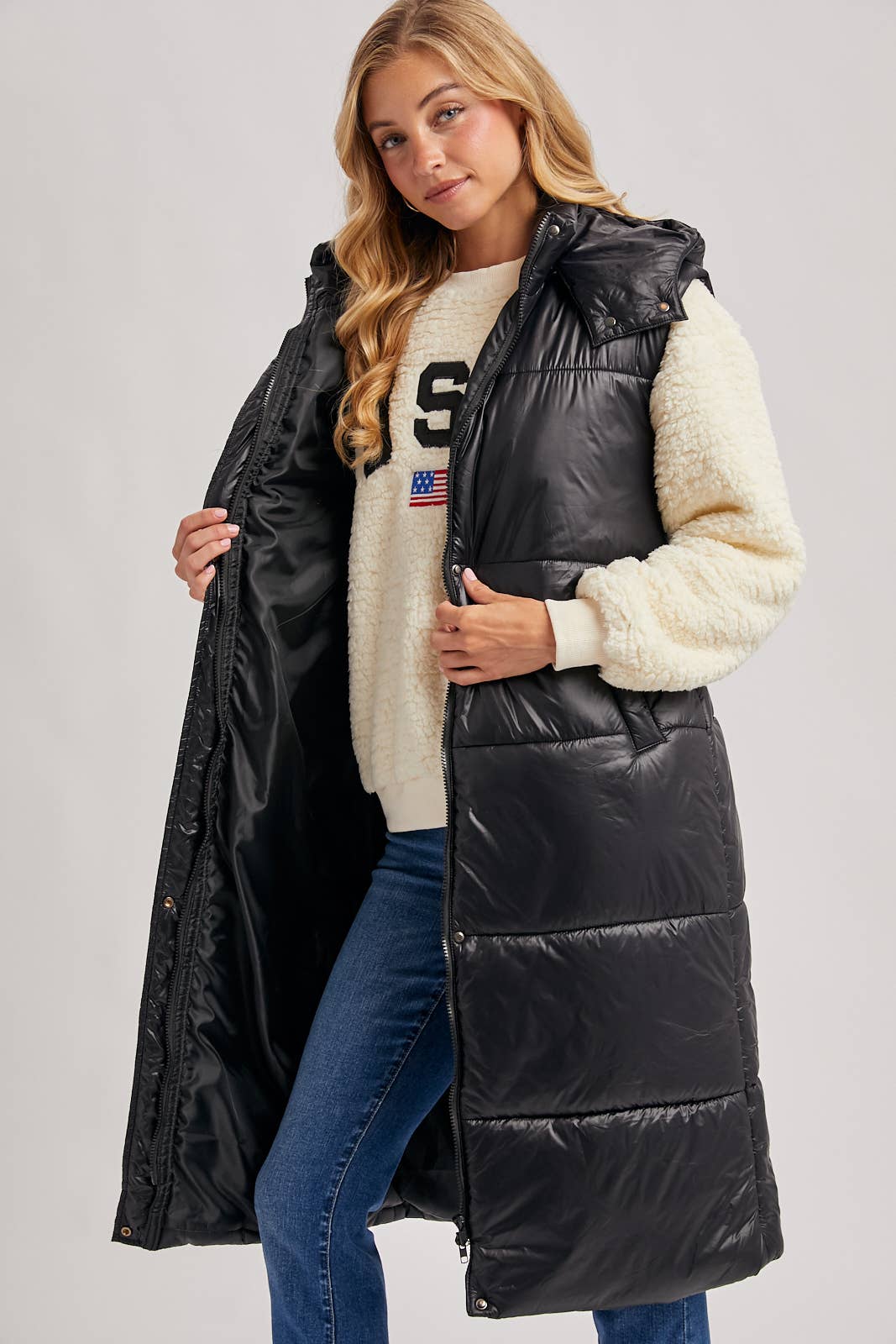 Bluivy – wholesale Väst - Dam – LÅNG LINJE BÄLTE PUFFER HUVA VÄST4