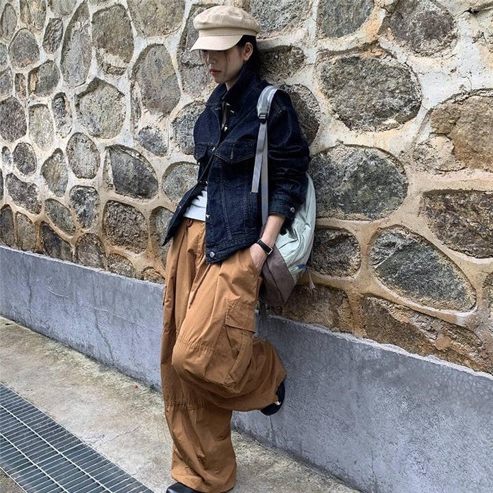 KHAKI Casual Drawstring Wide Leg Pants - Solid Color, Floor-Length for wholesale on Faire