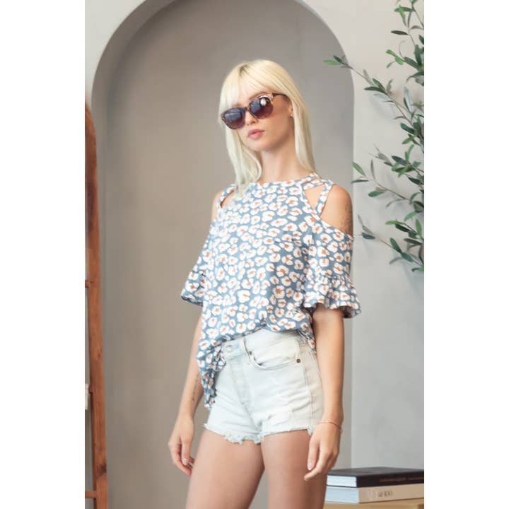 Lean on Me Cold Shoulder Leopard Top for wholesale by salt & bit