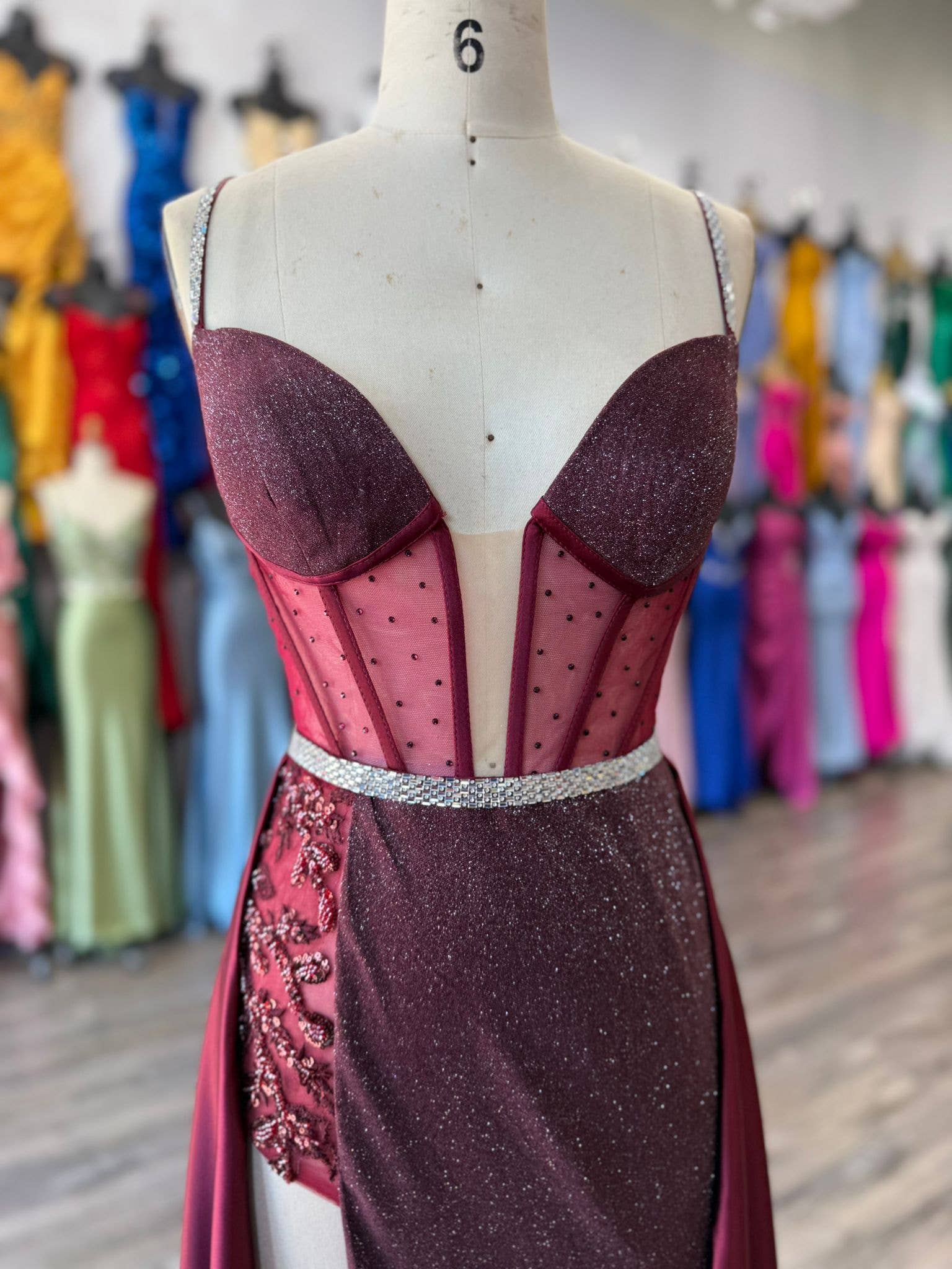 La Veneto - Wholesale Dress - Women's - Spaghetti Strap sweetheart neckline, sheer bodice, scattered8