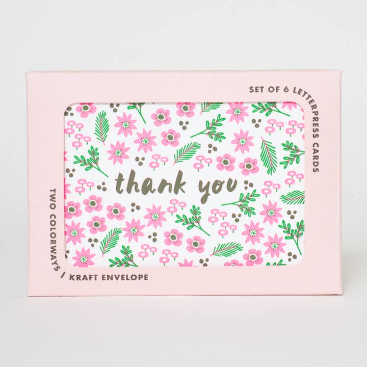 Coffret de cartes de vœux en typographie florale Thank You de la marque Hello ! Chanceux pour la vente par Egg Press Manufacturing