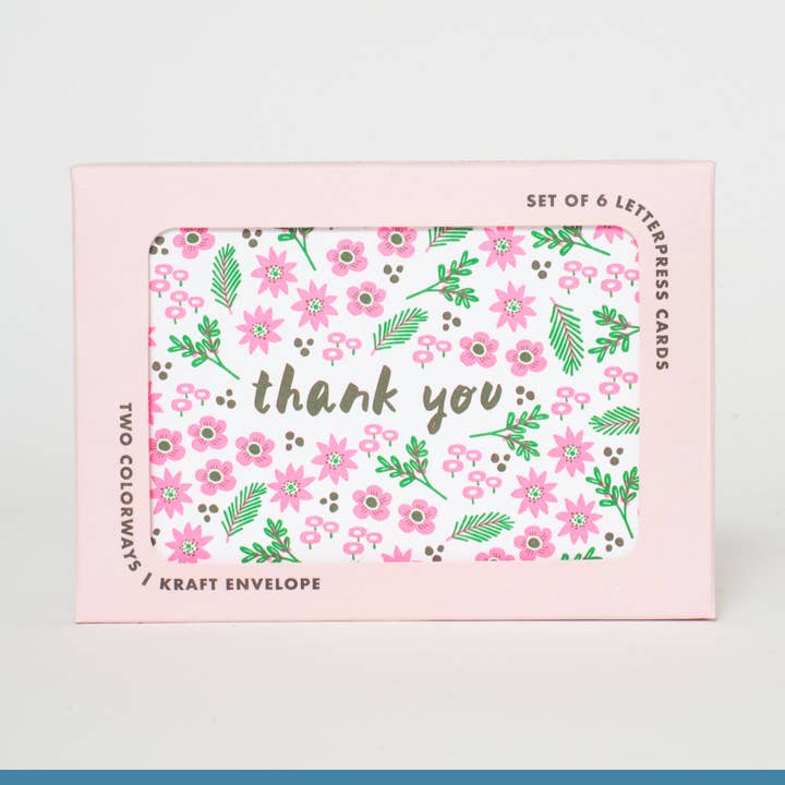 Boxed Set Thank You Floral Letterpress Greeting Cards by Hello!Lucky for wholesale by Egg Press Manufacturing