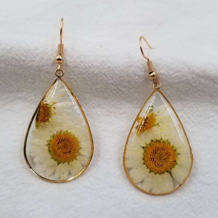 Fall Daisy Dried Flower Earrings for wholesale by ENA Jewelry