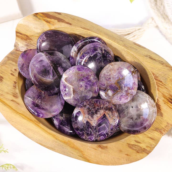 Amethyst Worry Stone - Chevron Amethyst Thumb Stones for wholesale by Natures Artifacts Inc