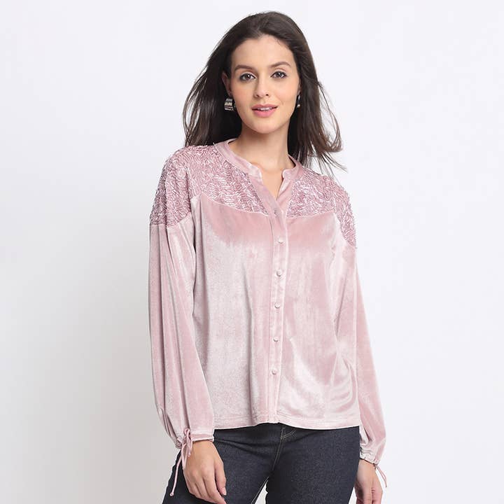 Stilfulla rosa skjortor med ståkrage för kvinnor för wholesale av Benares