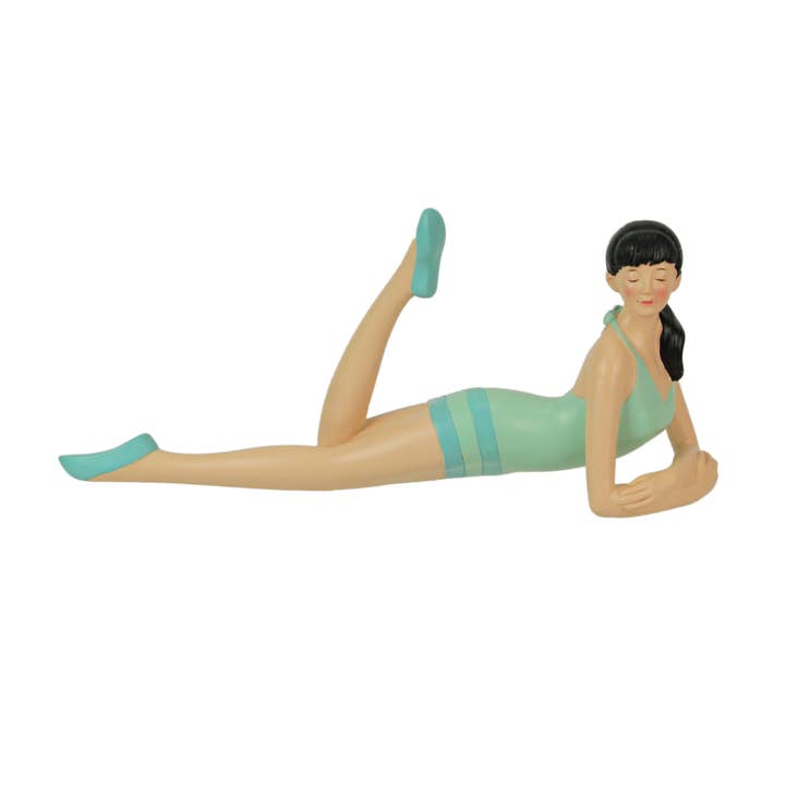 Zeckos - Wholesale Decorative Figurine - Retro Bathing Beauty in Sage Green / Blue Striped Swimsuit