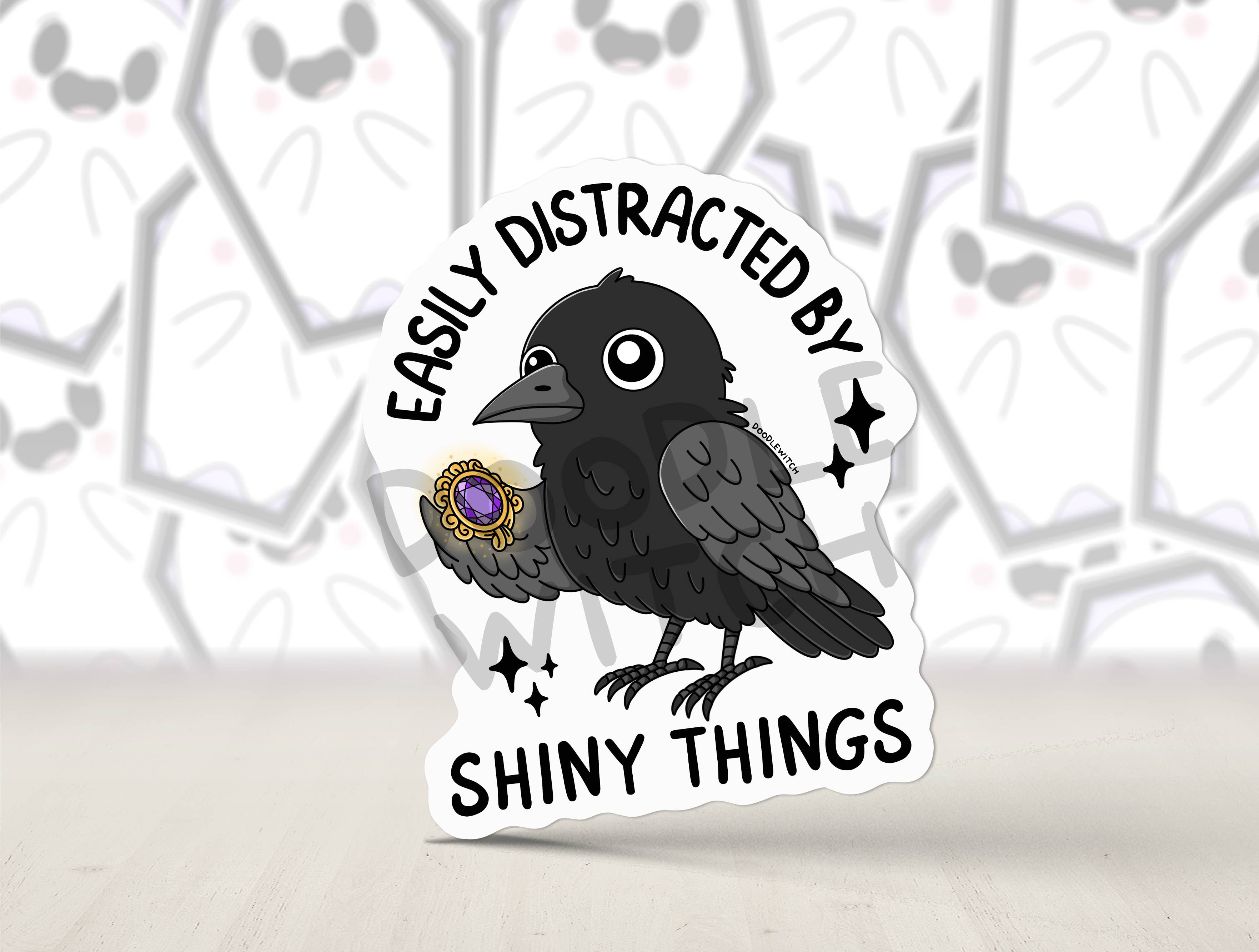 DoodleWitch - Wholesale Phone & laptop stickers - Easily Distracted By Shiny Things, Raven Stickers