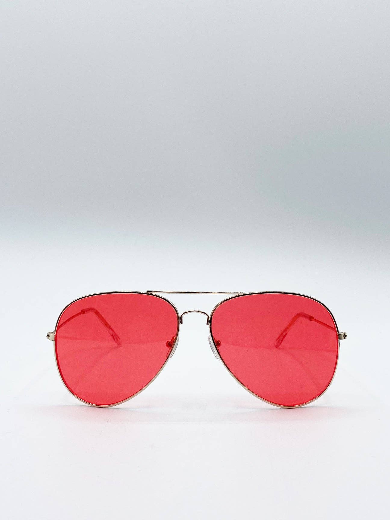 Silver Metal Frame Aviator Sunglasses with Red Lenses for wholesale on Faire1