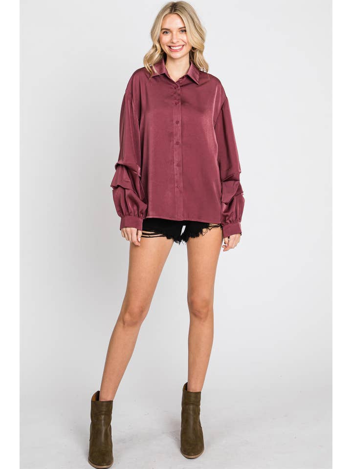 GeeGee x Lovelo - Venta al por mayor Camisa con botones - Mujer - Blusa de satén liso Plus, ST1934PL3