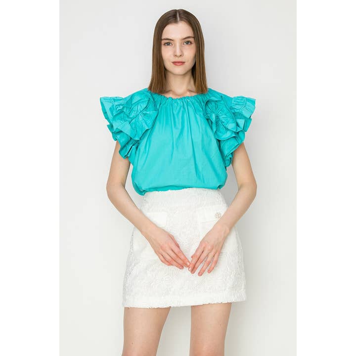Cotton Puff Sleeves Ruffle Top for wholesale by INA