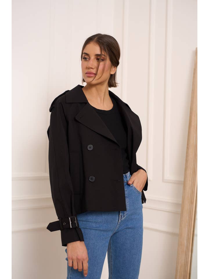 Attentif Paris - Wholesale Trench Coat - Women's - Solid cropped trench in cotton blend5