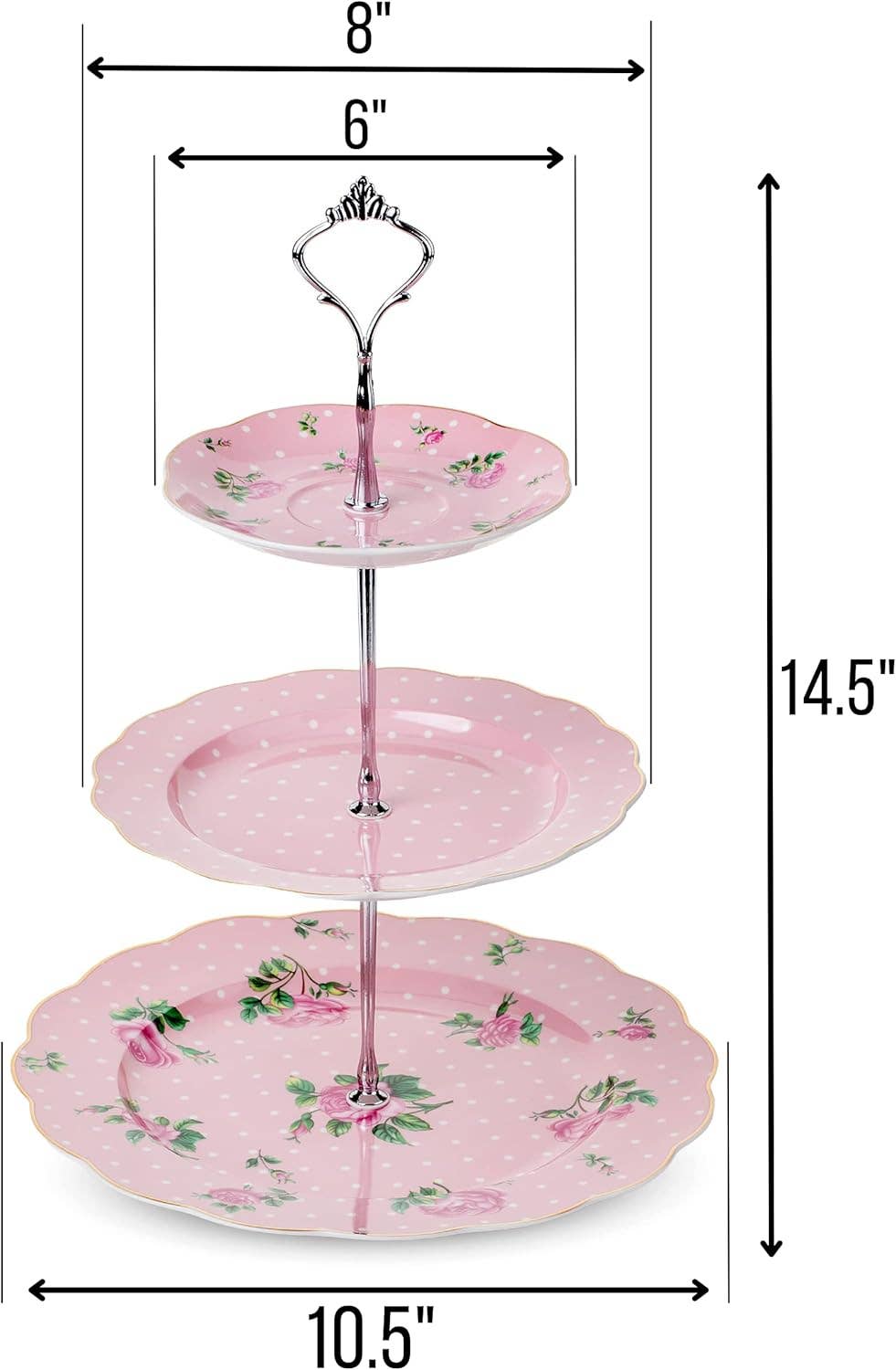 Brew To A Tea - Wholesale Cake Stand - BTat Pink 12" 3-Tier Porcelain Dessert Stand1