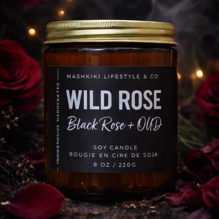 Rose Sauvage | Rose Noire + Oud - Bougie en Cire de Soja 8oz pour la vente par Mashkiki Lifestyle & Co.