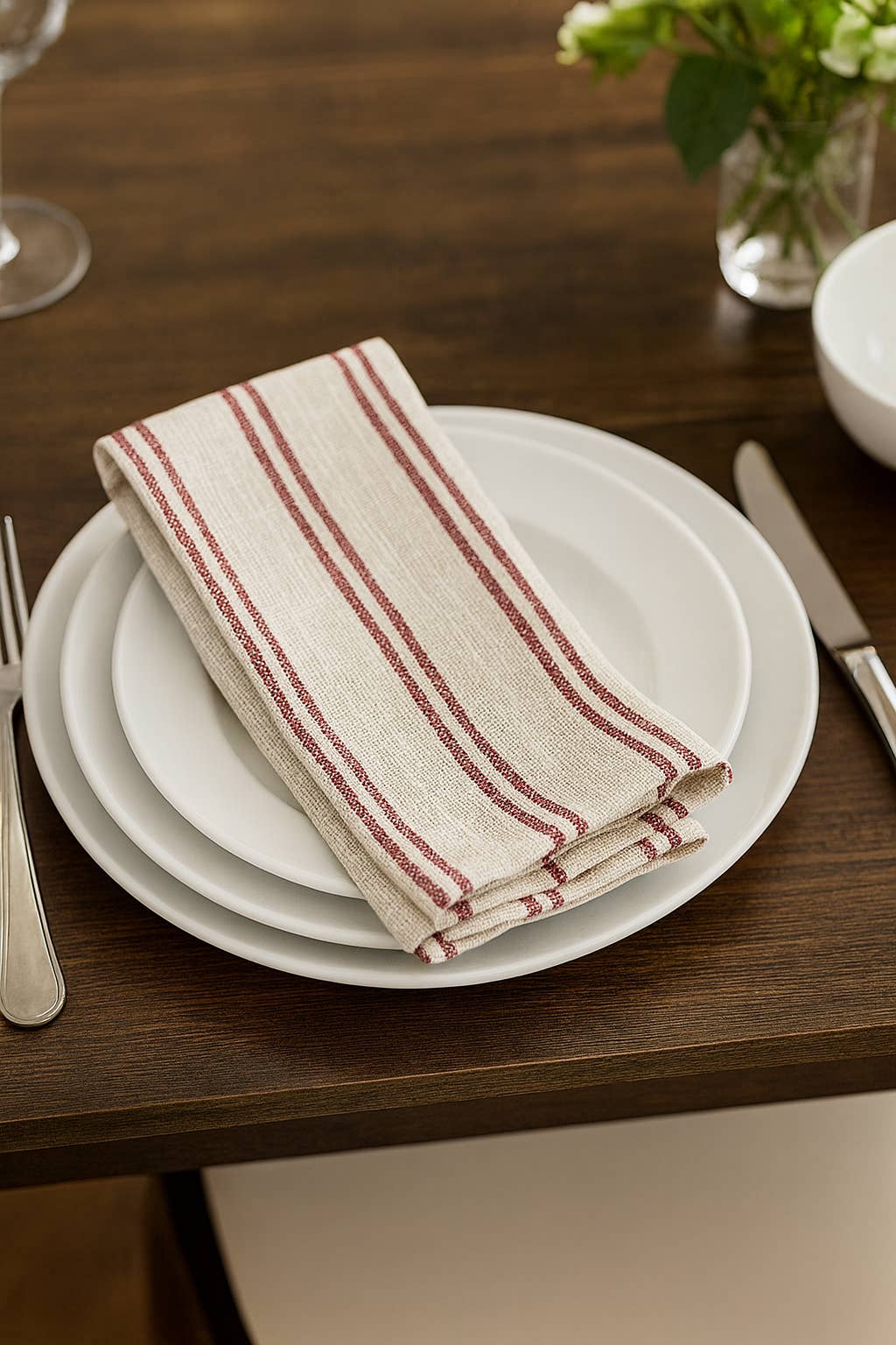 Fennco Styles - Wholesale Dinner & Cloth Napkin - Burgundy Modern Striped Linen-Poly Cloth Dinner Napkin
