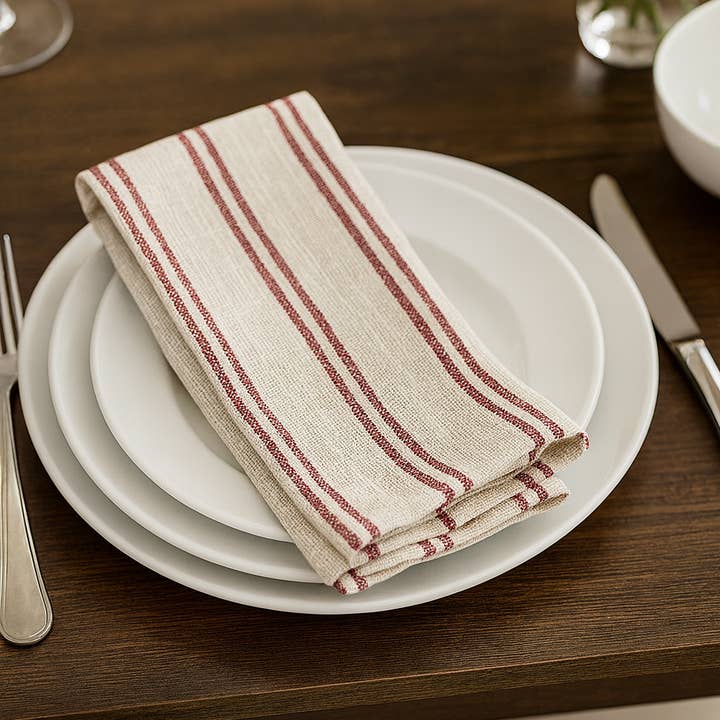Fennco Styles - Wholesale Dinner & Cloth Napkin - Burgundy Modern Striped Linen-Poly Cloth Dinner Napkin 0