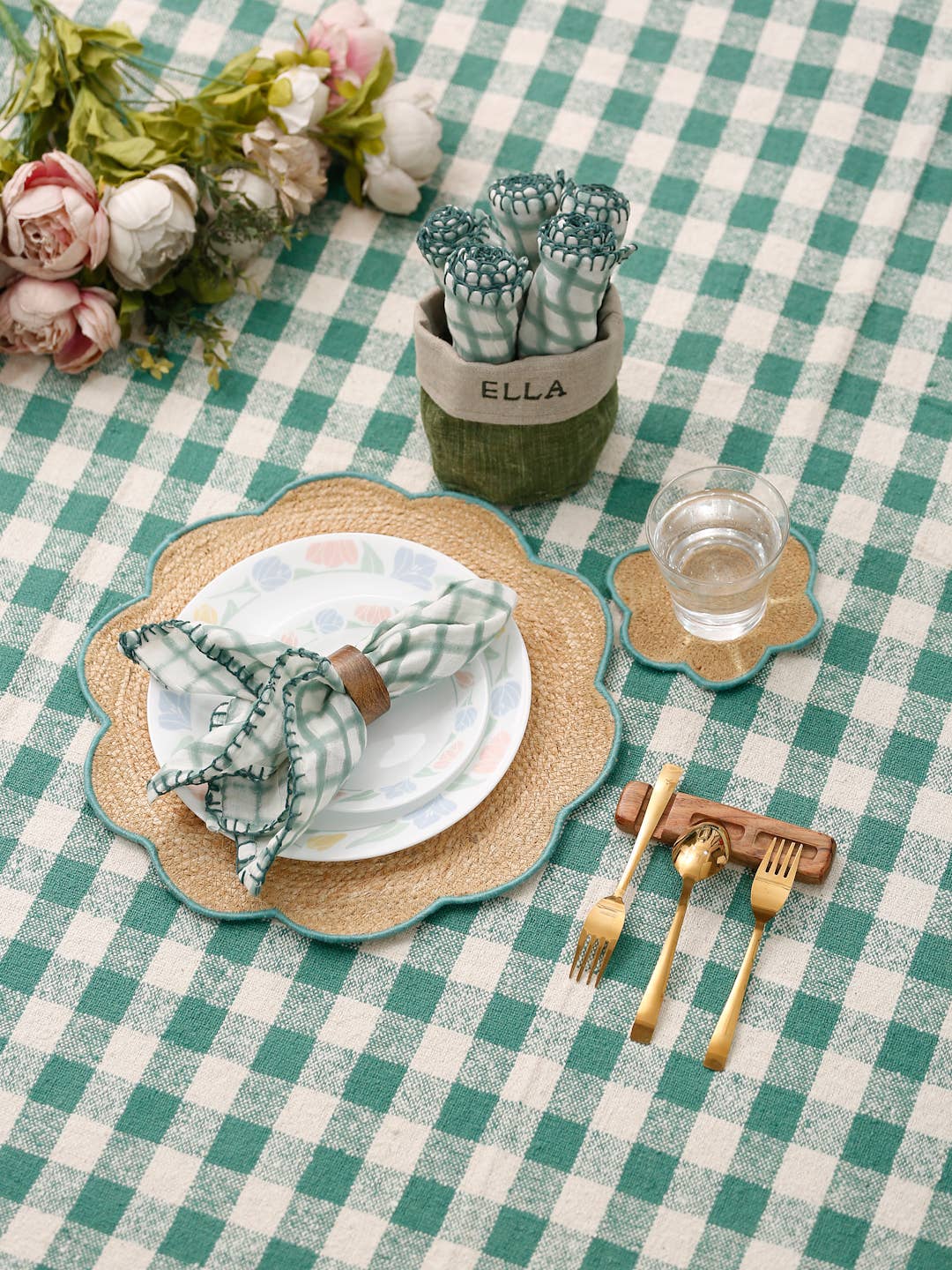 Eyda Homes - Wholesale Placemat - Handmade Jute Green Round Placemats Set of 6 for Table Decor