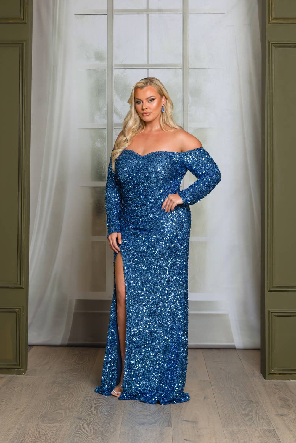 RICARICA INC. - Wholesale Gown - Women's - P1641P9-PLUS SIZE LONG SLEEVE OFF SHOULDER MAXI DRESS 13