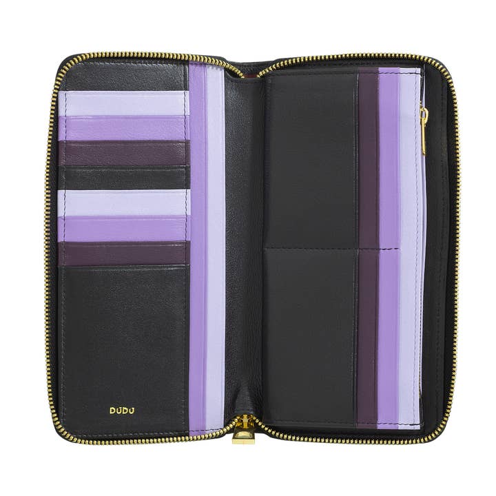 Portafoglio da Donna in Pelle con Zip Dudu Nero_Lavanda per la vendita all'ingrosso da parte di dudu
