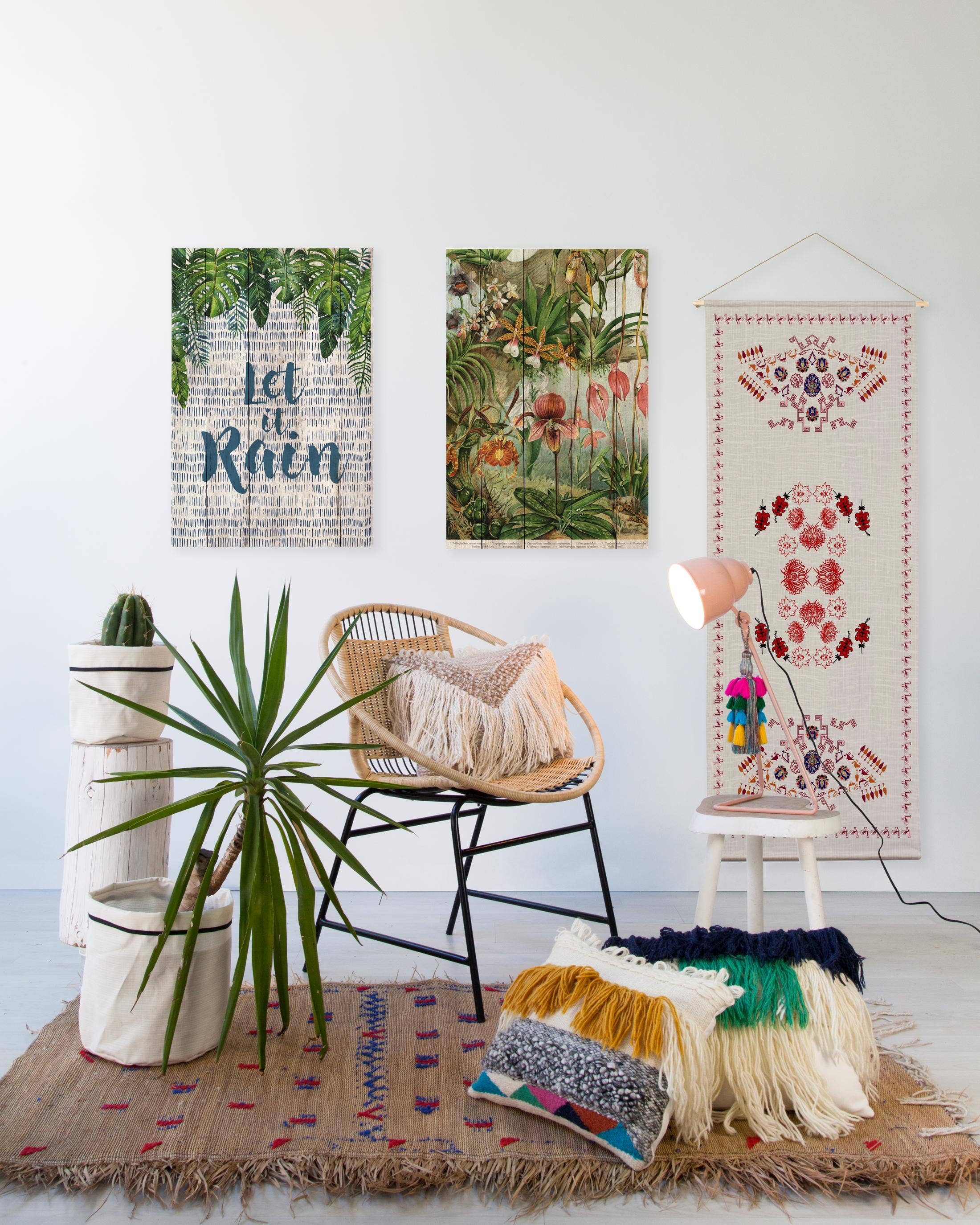 Really Nice Things - Vente Plaque murale - Panneau décoratif bois 60x40 jungle de fleurs3