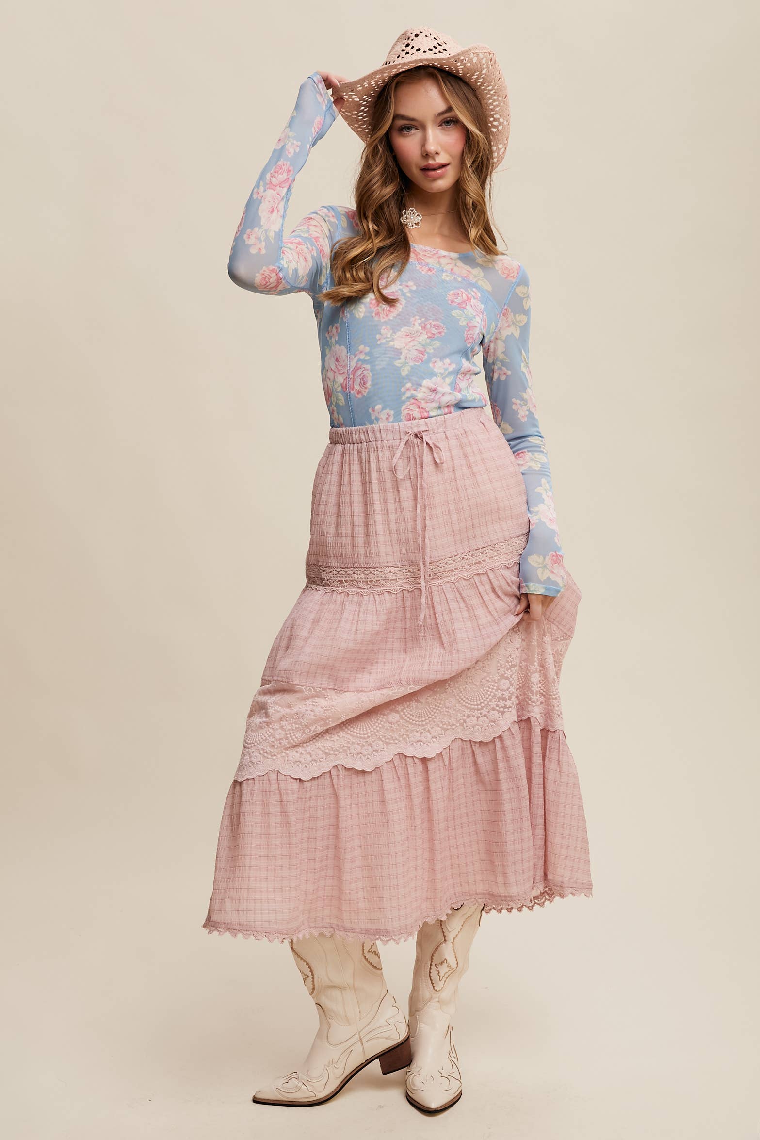 Listicle - Wholesale T-Shirt - Women's - Floral Mesh Long Sleeve Layering Top9