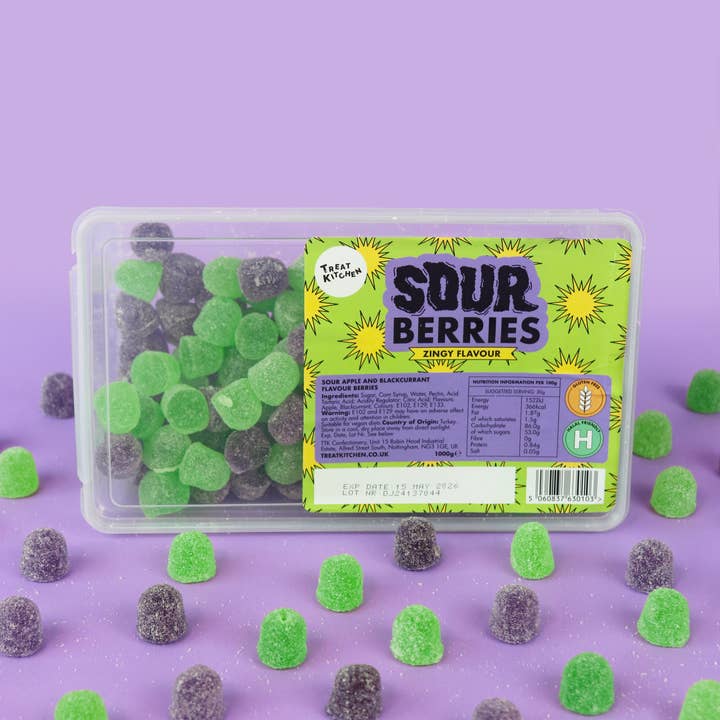 Treat Kitchen - Wholesale Gummy - 1KG SOUR Apple & Blackcurrant Sweets (Vegan, Halal, GF)