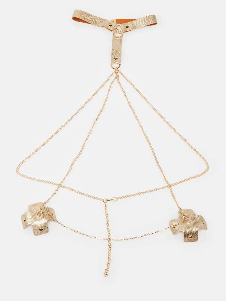 Gold Golden Goddess Harness X Reusable Silicone Nipple Cover Pasties for wholesale on Faire4