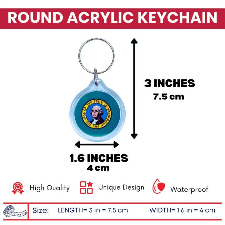 Worldwide Souvenirs – wholesale Nyckelring - Unisex – Rund akrylnyckelring - Delstatsflagga Washington - USA