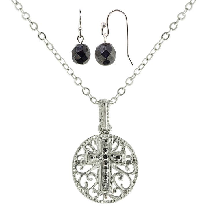 1928 Jewelry – wholesale Smycken – 1928 Smycken Rund Filigran Hematit Kors Hängsmycke Halsband