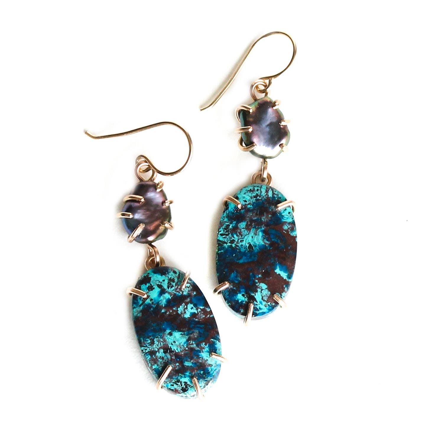 Alana Douvros Jewellery - Wholesale Dangle Earrings - Black Pearl and Azurite Earrings2