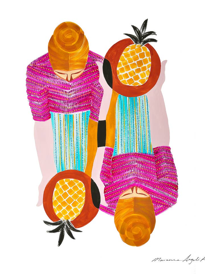 OFFERINGS PINK/AQUA PINEAPPLES PRINT for wholesale by Marianne Angeli Rodriguez Gallery