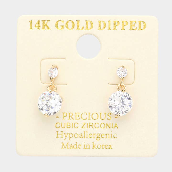 14K Gold Dipped Double CZ Link Dangle Earrings for wholesale by Sensibling Corp.
