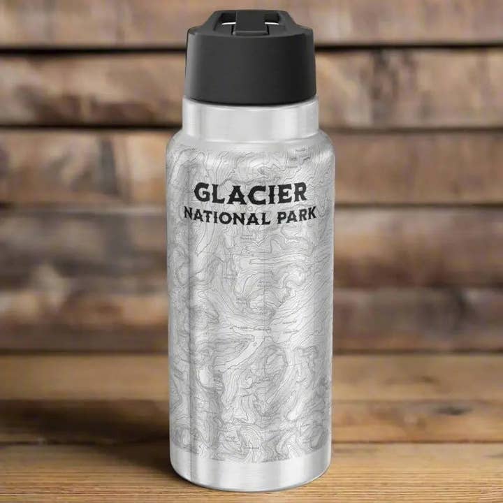 Bouteille Isotherme Topographique Glacier National Park 32oz CDT PNT Trails pour la vente par Park Service Apparel
