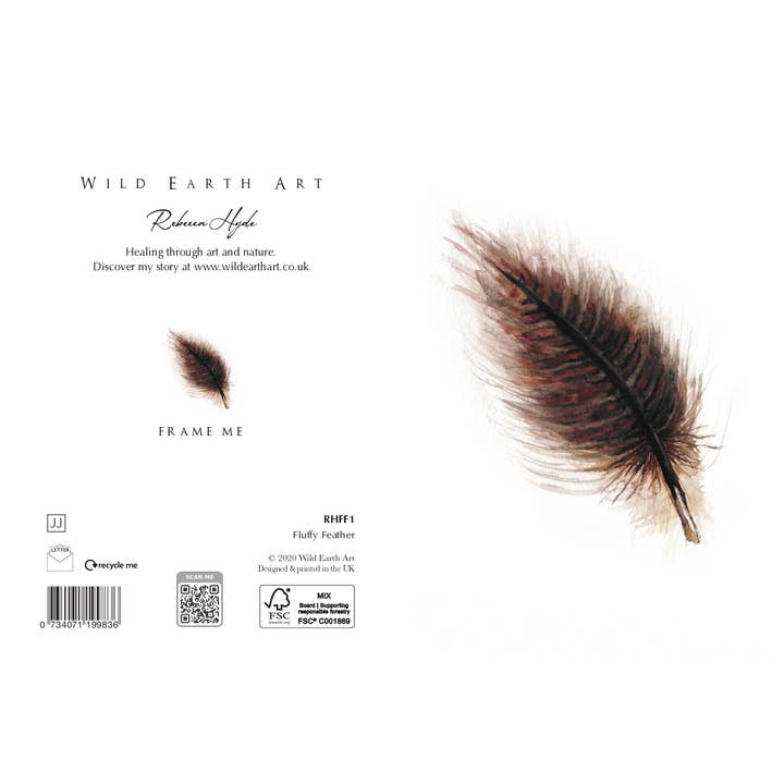 Fluffy Feather Watercolour Greeting Card by Rebecca Hyde for wholesale by Wild Earth Art