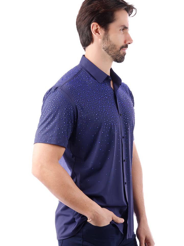 BARABAS - Wholesale Button Down Shirt - Men's - Men's Rhinestones Short Sleeve Shirts 4SST0611