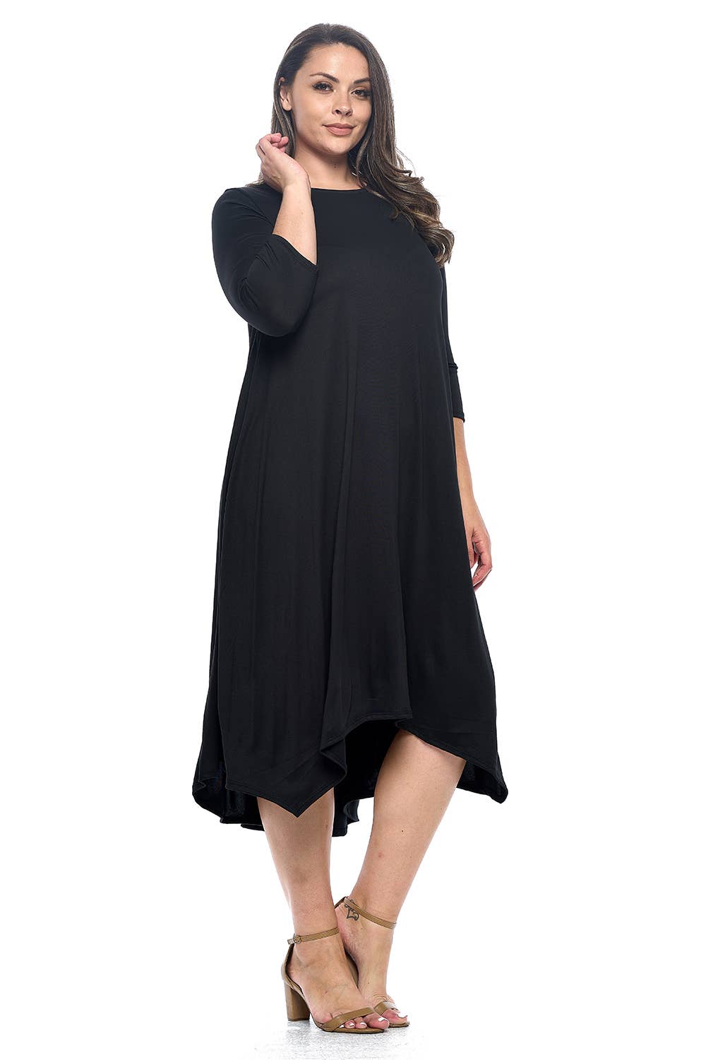 Allium - Wholesale Dress - Women's - Asymmetric Hem Midi Dress Plus Size18