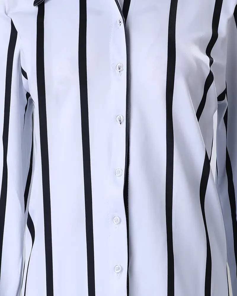 Fashion Combination - Wholesale Top & Skirt Set - Women's - striped long sleeve button down shirt pants set4