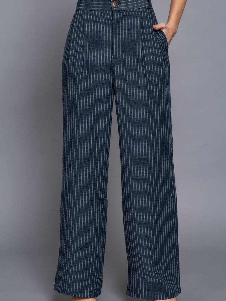 Straight Stripe Linen Effect Long Pants for wholesale by Active Basic | Active USA