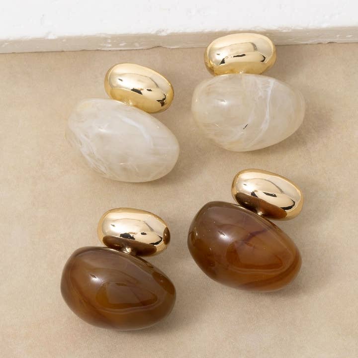 Double Sided Metallic And Marble Resin Stud Earrings for wholesale by Fame Accessories