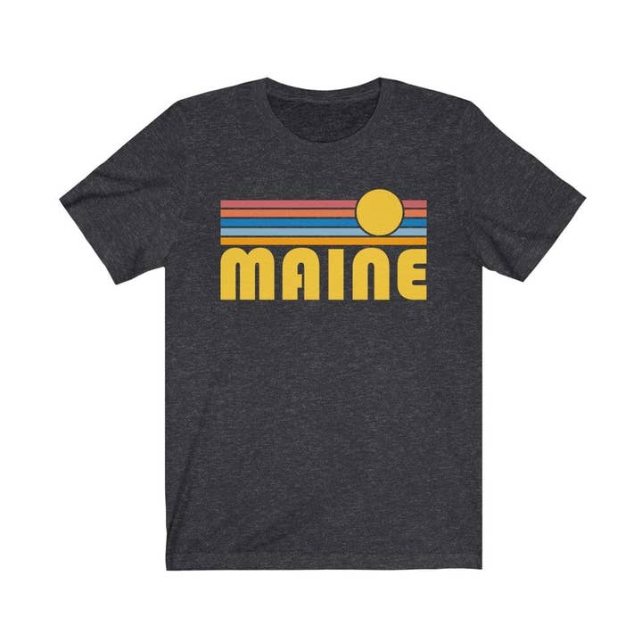 Maine T-Shirt - Retro Sunrise Adult Unisex Maine T Shirt for wholesale by Hey Mountains