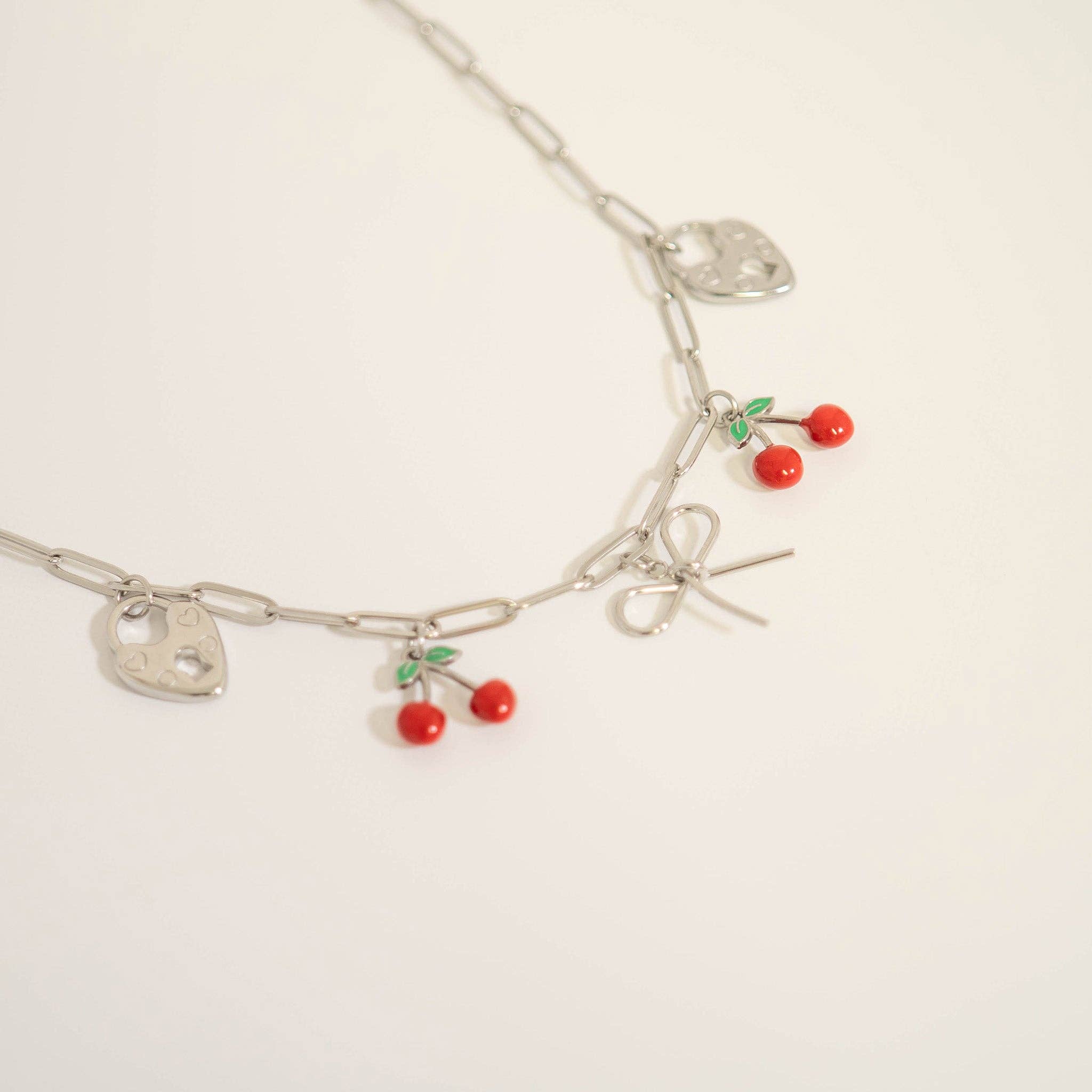 WJW – Pendente/pingente individual por atacado – Charm de Fruta Cereja Vermelha em Aço Inoxidável com PVD de Ouro 18K8