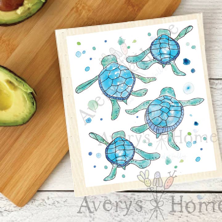 Baby Sea Turtles Walking Ocean Organic Swedish Dishcloth for wholesale by Avery's Home