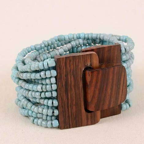 Pink House Imports - Wholesale Beaded Bracelet - Bali Glass Beads Bracelet with Wood Buckle3