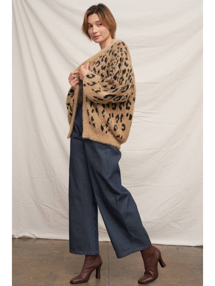 BROWN BLACK Soft Leopard Sweater Cardigan for wholesale on Faire5