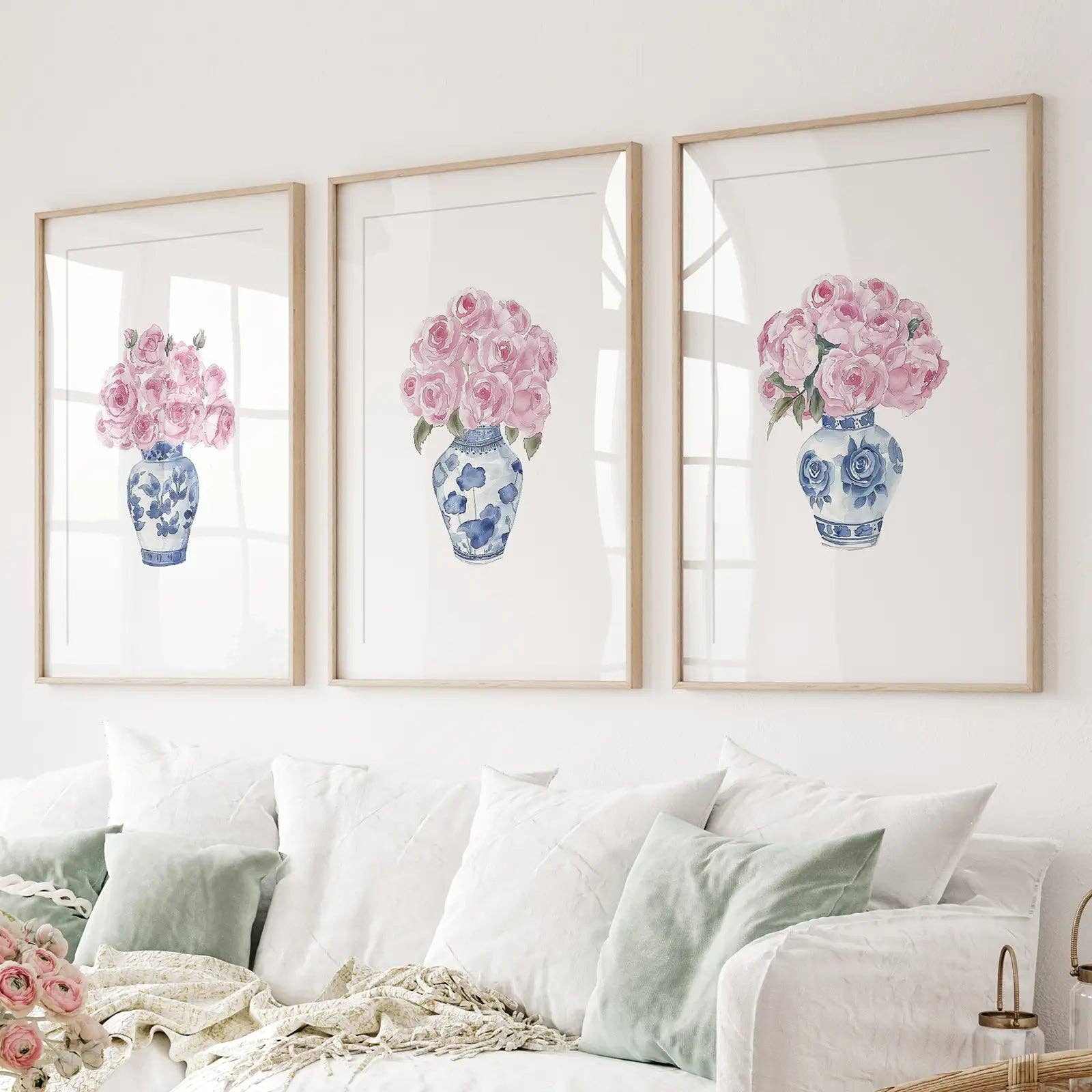 Art Lane - Wholesale Art Print - Blue Chinoiserie Watercolor Roses Art Print1