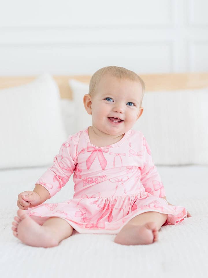 Mila & Rose - Wholesale Bodysuit (Non-Footed) - Baby - Blushing Bows 3/4 Sleeve Twirl Bodysuit