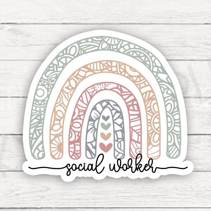 Adesivo arcobaleno Boho Mandala per assistenti sociali | Adesivo opaco | Adesivo resistente alle intemperie | Per laptop, bottiglia d'acqua e altro per la vendita all'ingrosso da parte di Sticky Pineapple Co
