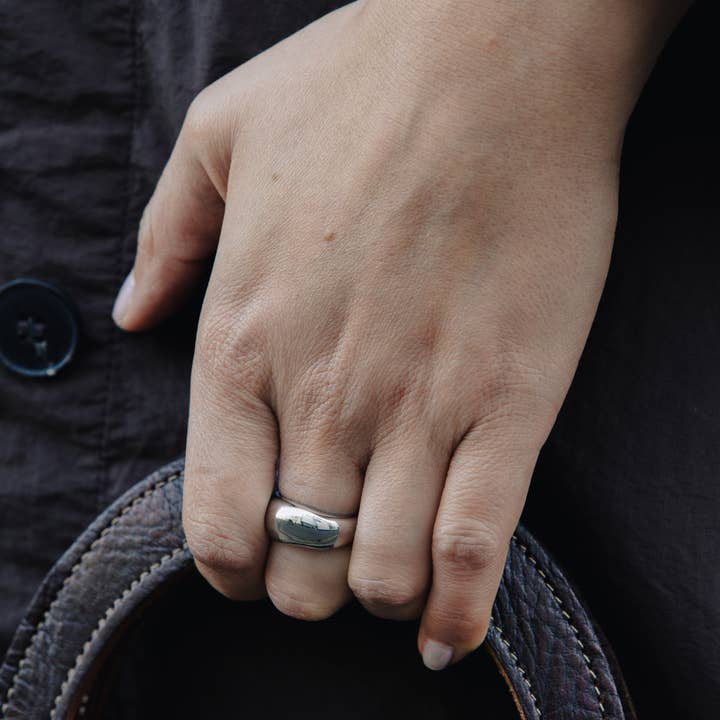 Nordic Muse – wholesale Band/stacked ring – Silver Dome Ring, Waterproof1