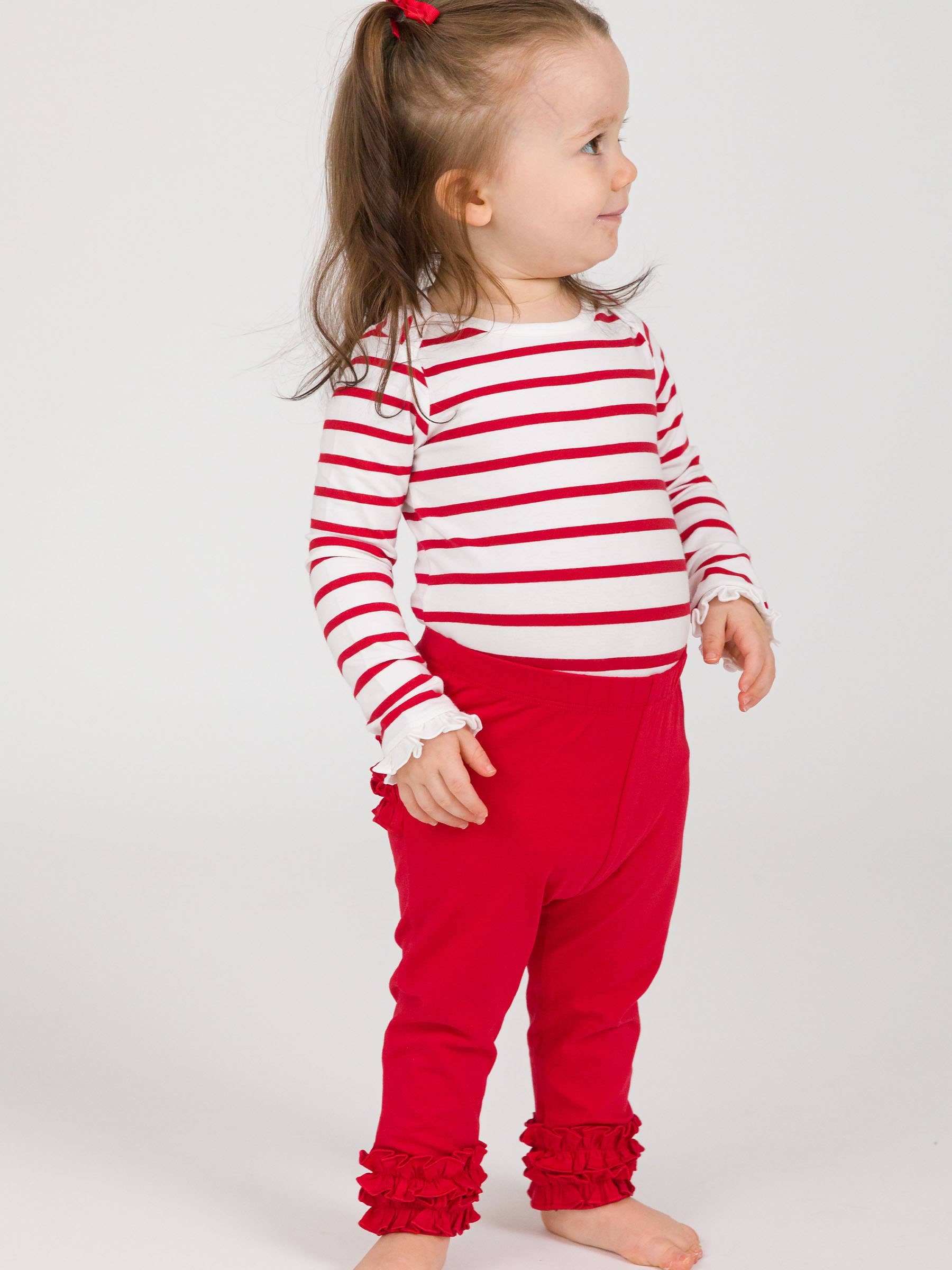 Toddler Girls Red Classic Ruffle Leggings with Signature Rear Ruffles for wholesale on Faire2