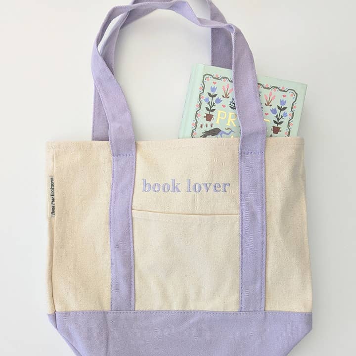 Mini sac fourre-tout brodé pour les amoureux des livres pour la vente par Bona Fide Bookworm